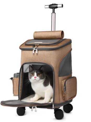 Portable Folding Trolley Pet Backpack Traveling Cat Backpack With Universal Wheel Trolley Pet Bag