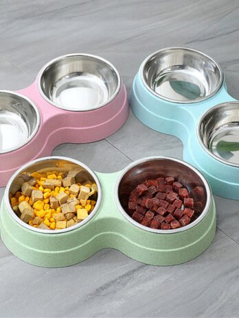 Double Pet Bowls Dog Food Water Feeder Stainless Steel Pet Drinking Dish Feeder Cat Puppy Feeding Supplies Small Dog Accessories