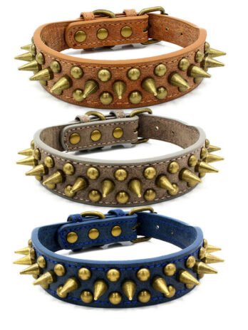 Retro Studded Spiked Rivet Large Dog Pet Leather Collar Pit Bull S-XL